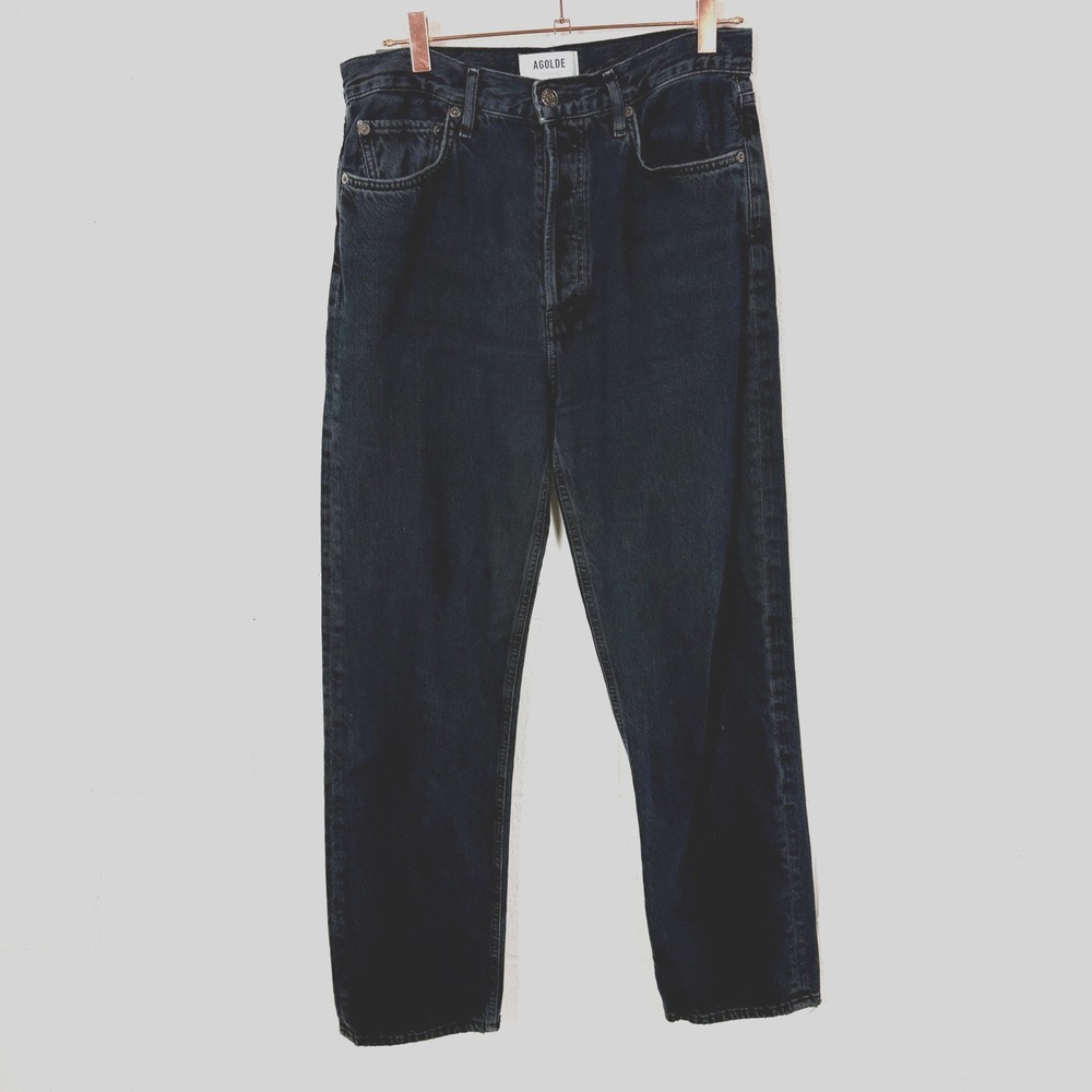 Agolde 90s Pinch Waist Jeans High Rise Straight SZ 28 (Fits 30") Buttonfly Black